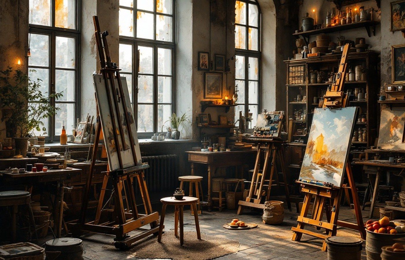 A light-filled old-master painting studio